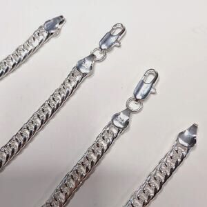 925 Sterling Silver Necklace Bracelet Set Bundle Thick Chain Link Gift